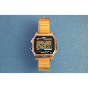 Vintage Timex Indiglo Digital Watch Gold Tone Bracelet WR Alarm Timer
